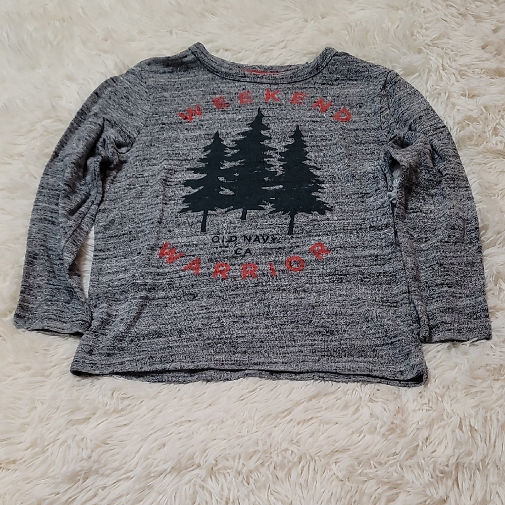 Old Navy, Gray and Red Long Sleeve Tee with Nature Graphic, Boys, Size 6